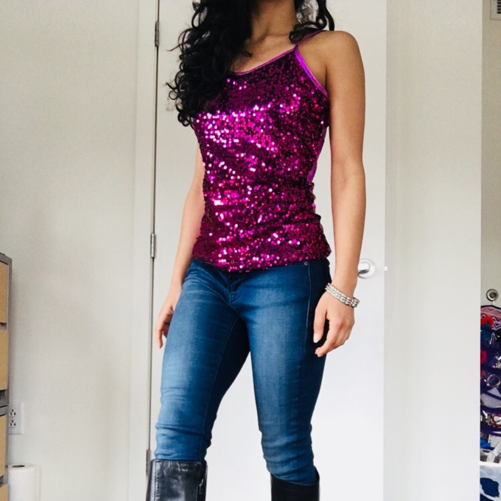 Sequenced Metallic Pink tank top